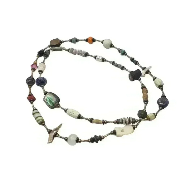 Vtg Bead Necklace Animal Fetish Native Heishi Scarab Boho Gem Murano Coral - Picture 1 of 11